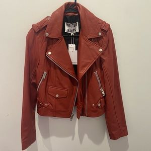 NWT WALTER BAKER Liz Leather Moto Jacket Size M Chili Color